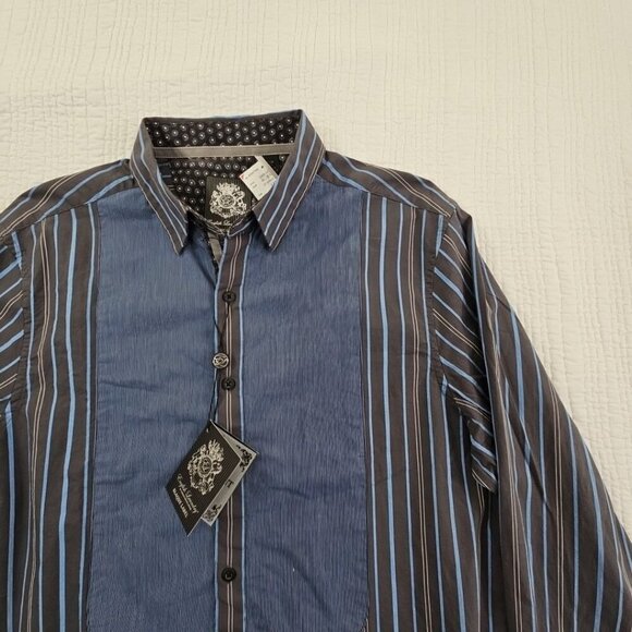 English Laundry Blaque Label Shirt Men's Large Black Blue Stripes NWT Arrogant - Picture 4 of 16